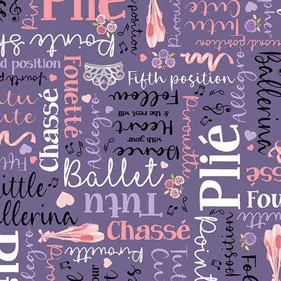 Tutu Cute Words Purple 14141-66 by Nicole Decamp from Benartex