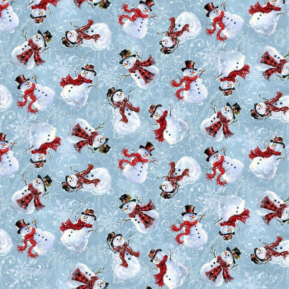 Frosty Delights Tossed Snowman & Snow Flakes CD2882-Winter from Timeless Treasures by the yard