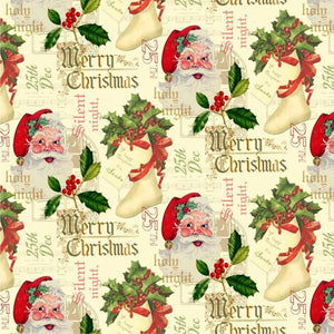 Christmas Memories Vintage Santas & Writing Holiday-CD2859-Cream from Timeless Treasures by the yard