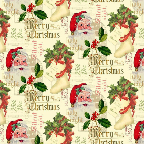 Christmas Memories Vintage Santas & Writing Holiday-CD2859-Cream from Timeless Treasures by the yard