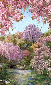 Sakura Blooms 26" x 43" Digital Panel W5364-452 Pond  from Hoffman by the panel