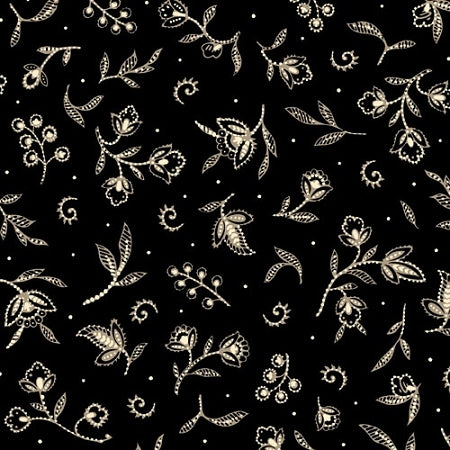  Imperial Black tossed Flowers Quilt Fabric 1649 23917J
