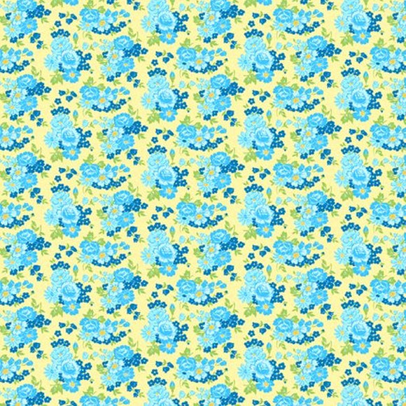 Amorette Yellow/Blue Rose Floral 98634-547 by Kaye England for Wilmington by the yard