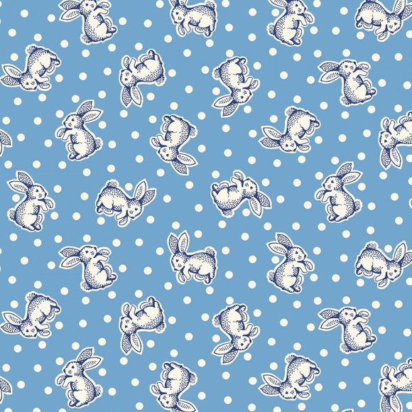 Aunt Grace Sew Charming Blue Bunnies 30's Reproduction by Judie Rothermel R35119-Blue from Marcus Fabrics by the yard.