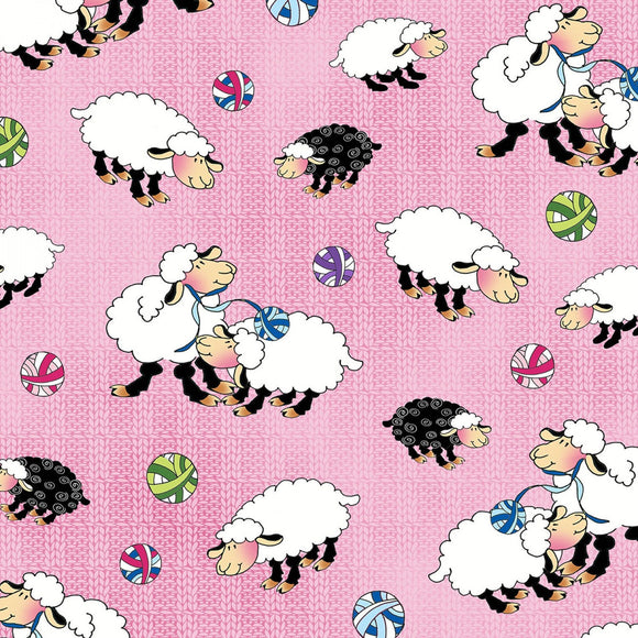 Knit Chicks Pink Sheep Allover Fabric 1456-22 from Henry Glass