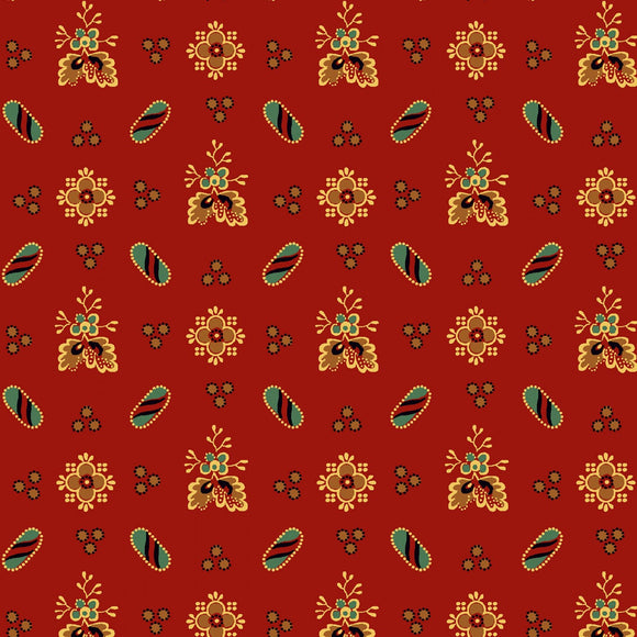 Rooster Farm House Red Foulard Reproduction Fabric RFHO4792-R from P & B by the yard