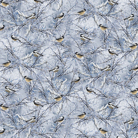 Winter Hike Blue Snowy Birds C7850-Blue from Timeless Treasures