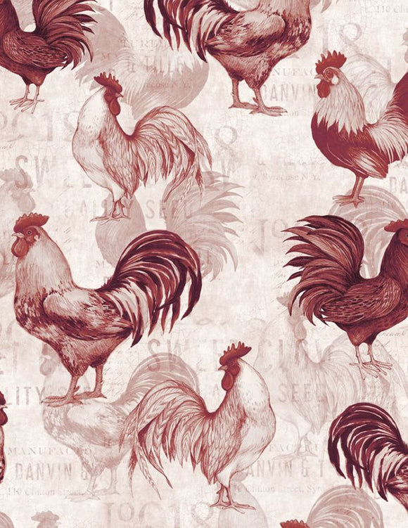 Proud Rooster All Over Ivory/Red Quilt Fabric 3023-39766-133 from Wilmington by the yard