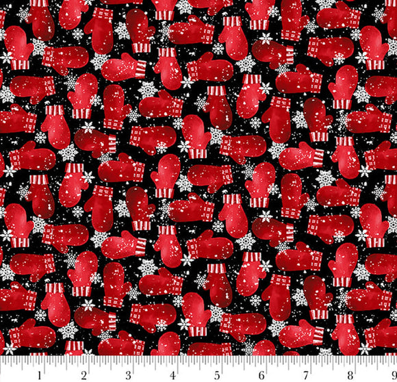 Snow Crew Mittens Flannel 1287-98 Black by Barb Tourtillotte from Henry Glass by the yard