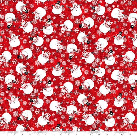Snow Crew Tossed Snowman Flannel 1290-88 Red by Barb Tourtillotte from Henry Glass by the yard