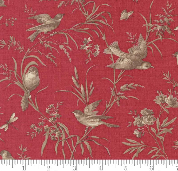 Moineau Florals Birds Joie De Vivre Rouge 13983 14 by French General from Moda by the yard