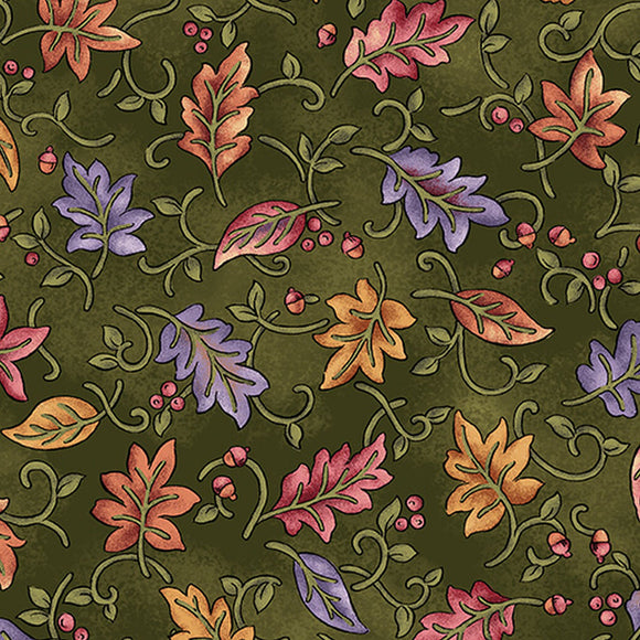 Autumn Breeze Dancing Leaves Green 17150-40 by Nancy Halvorsen from Benartex by the yard