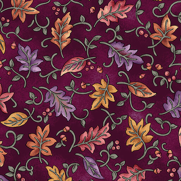 Autumn Breeze Dancing Leaves Plum 17150-67 by Nancy Halvorsen from Benartex by the yard