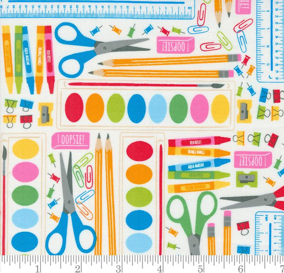 School Essentials Novelty School Supplies Paint Ruler Scissors Back To School Paper 20891 11 by Stacy Hsu from Moda by the yard