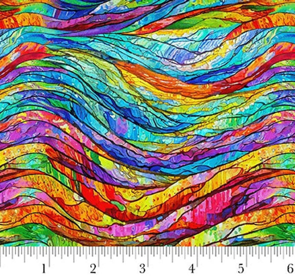 Faith in Full Color Wavy Stained Glass 2187-78 Turquoise/Multi from Henry Glass by the yard