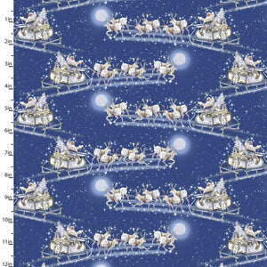 Flying Sleigh Here Comes Santa 22236-BLU-CTN-D from 3 Wishes by the yard