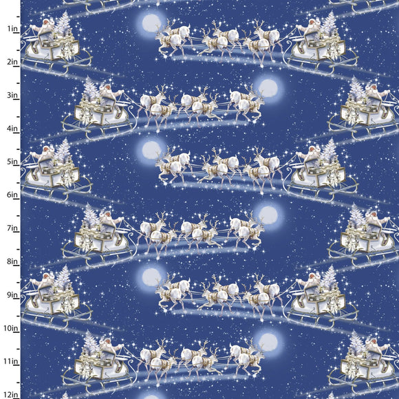 Flying Sleigh Here Comes Santa 22236-BLU-CTN-D from 3 Wishes by the yard