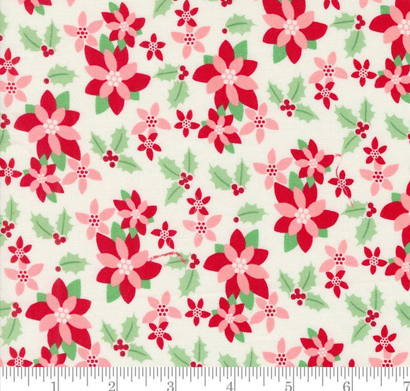 Poinsettia Florals Kitty Christmas Snow 31201 11 by Urban Chiks from Moda by the yard