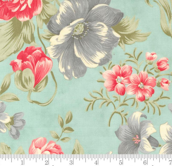 Collections Etchings Aqua 44330 12 Bold Blossoms Large Floral Benefiting The Parkinson Foundation from Moda