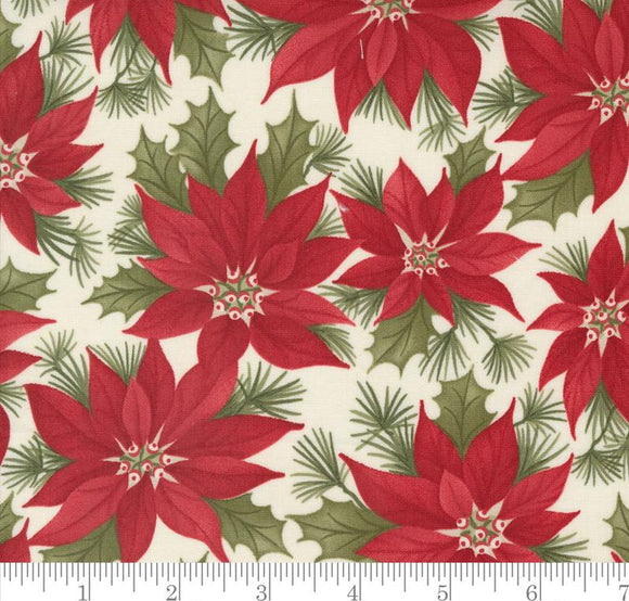 Promising Poinsettia Large Floral A Christmas Carol Snowflake 44350 11 by 3 Sisters from Moda by the yard