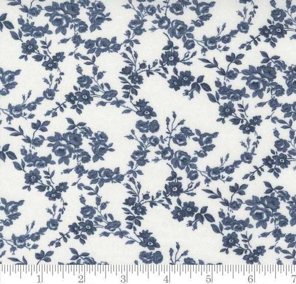 Surfside Small Floral Nantucket Summer Cream Navy 55263 23 by Camille Roskelley from Moda by the yard