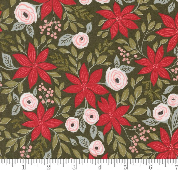 Poinsettia Party Florals Berry And Pine Wintergreen 5240 13 by Lella Boutique from Moda by the yard