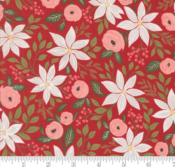 Poinsettia Party Florals Berry And Pine Cranberry 5240 14 by Lella Boutique from Moda by the yard
