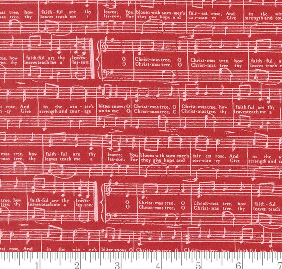 O Christmas Tree Text and Words Music Notes Berry And Pine Cranberry 5244 14 by Lella Boutique from Moda by the yard