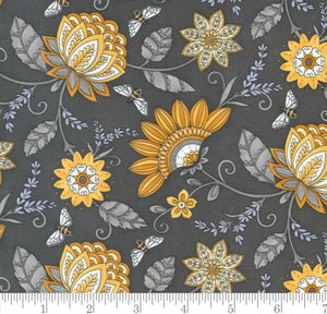 Honey Lavender Garden Jacquard Florals Bees 56080 17 Charcoal by Deb Strain from Moda 