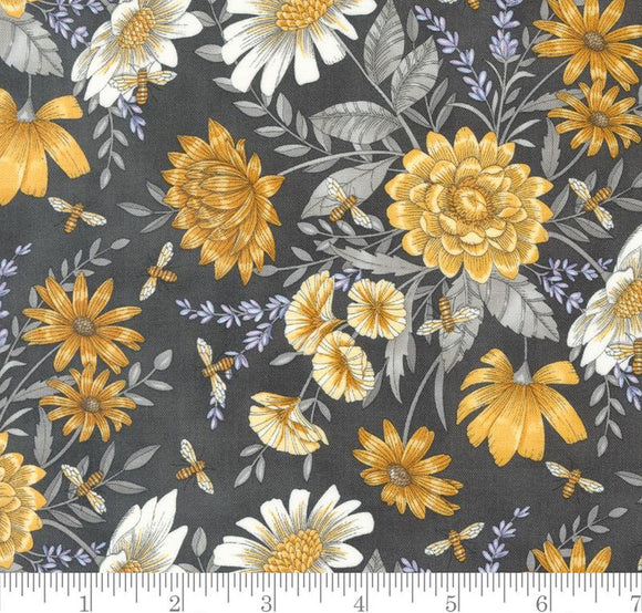 Honey Lavender Floral All Over Bees 56083 17 Charcoal by Deb Strain from Moda
