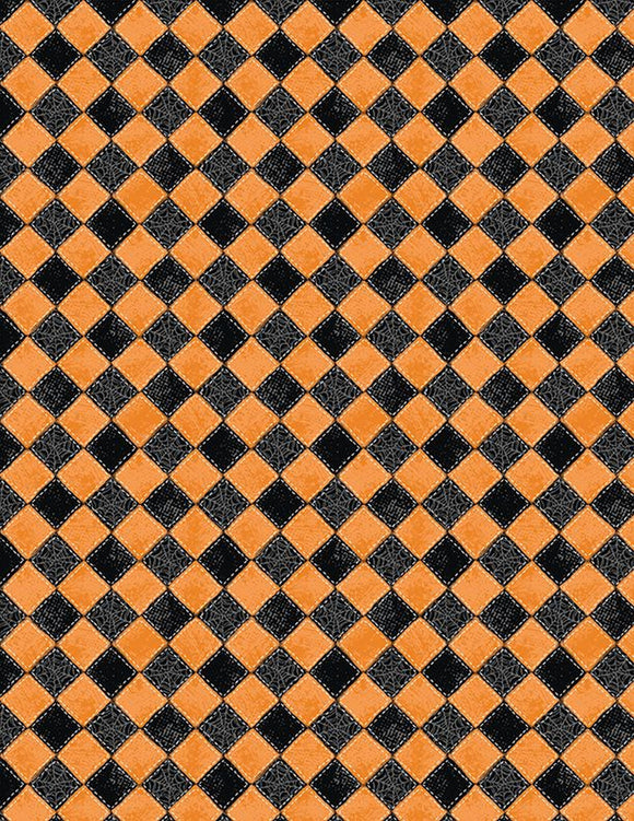 Meow-Gical Orange Checkered Webs 96480-819 by Michael Davis from Wilmington by the yard
