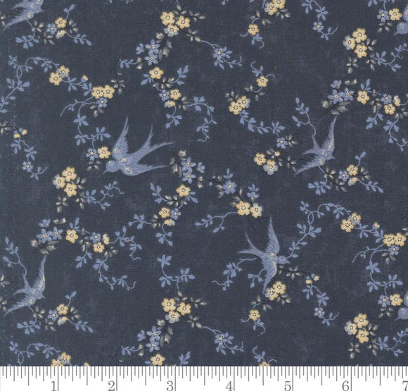 Happy Bluebird Florals Birds Vines Bluebirds Nest Blue 9800 14 by Kansas Troubles from Moda by the yard