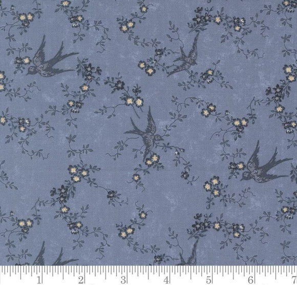 Happy Bluebird Florals Birds Vines Bluebirds Nest Light Blue 9800 34 by Kansas Troubles from Moda by the yard