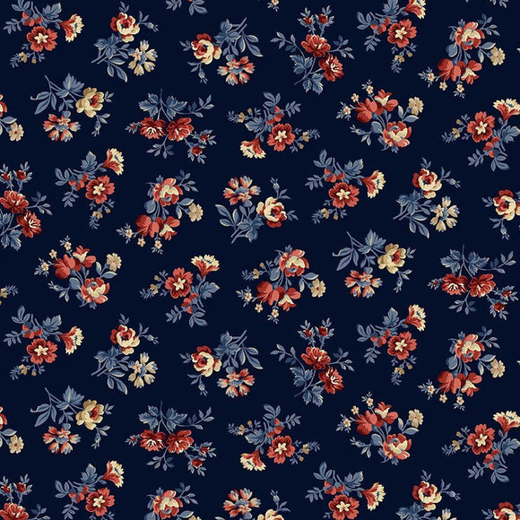 Tossed Small Vintage Florals JT-CD2110 NAVY by Wing And A Prayer from Timeless Treasures by the yard