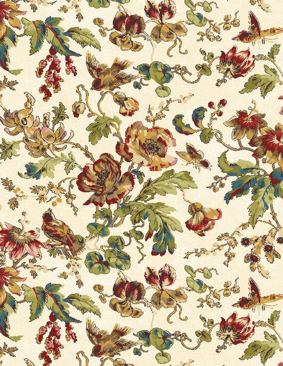 Countryside Medium Floral Cream Fabric 98751 172 by Kaye England from Wilmington by the yard