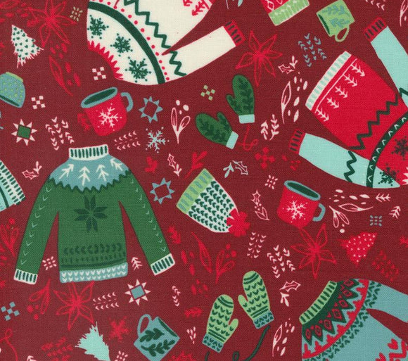 Cozy Christmas Burgundy Holiday Sweater Fabric 45591-13 by Fancy That Designs from Moda by the yard