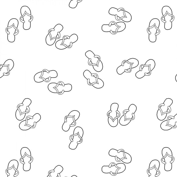 Ramblings Outline Floral White On White Flip Flops 4077-W from P & B by the yard