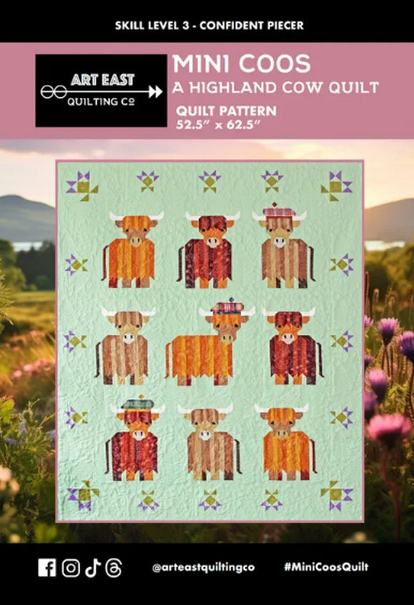 Mini Coos Highland Cow Quilt Pattern from Art East Quilting Co by the pattern