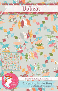 Upbeat Quilt Pattern # ISE-271 by It's Sew Emma by the pattern  Size options include Crib, Lap, Twin and Queen.  Pattern only.  No fabric included.  Jelly Roll-friendly.    Skill Level: Confident Beginner