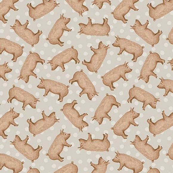 A Beautiful Day Beige Pigs Allover Fabric 1094-44 by Dawn Rosengren from Henry Glass