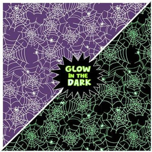 Toil & Trouble Spider Webs Y4164-27 Purple Glow in the Dark Fabric from Clothworks by the yard