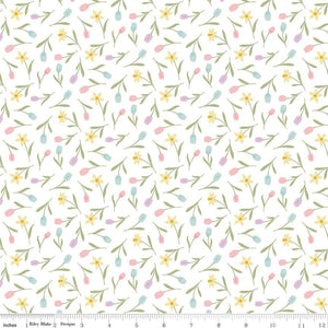Bunny Trail Tulip Toss White C14254-WHITE by Dani Mogstad from Riley Blake