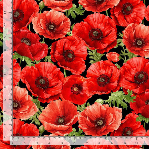 Large Poppy POPPY-CD3802 BLACK from Timeless Treasures by the yard