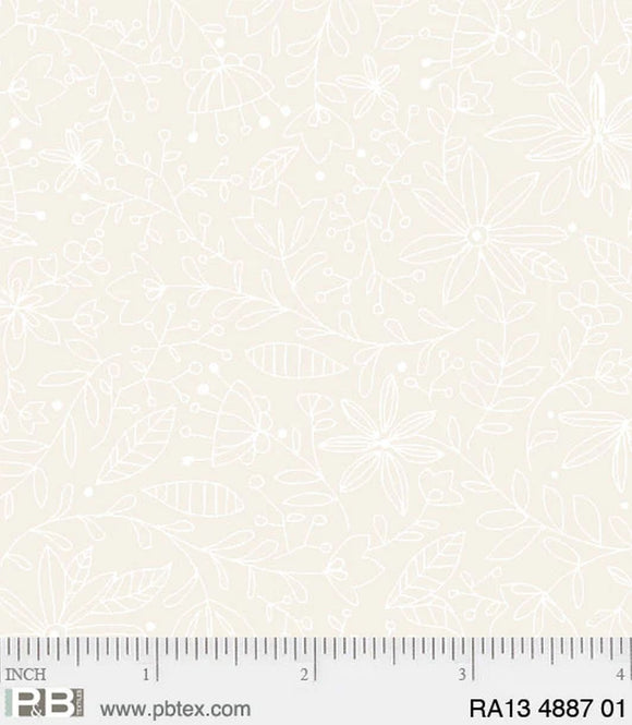 Ramblings Outline Floral White On Ecru RA13 48847 01 from P & B by the yard
