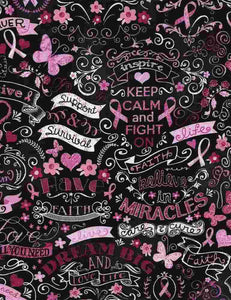 Pink Ribbon Chalkboard Black GAIL-C3999 from Timeless Treasures