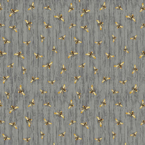 Honey Bee Farm Flying Bees on Wood Texture BEE-CD2391 SLATE from Timeless Treasures 