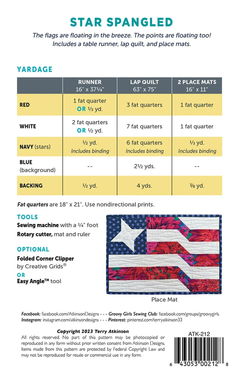 212 Pattern Star Spangled ATK-212 Pattern from Terry Atkinson by the pattern ...