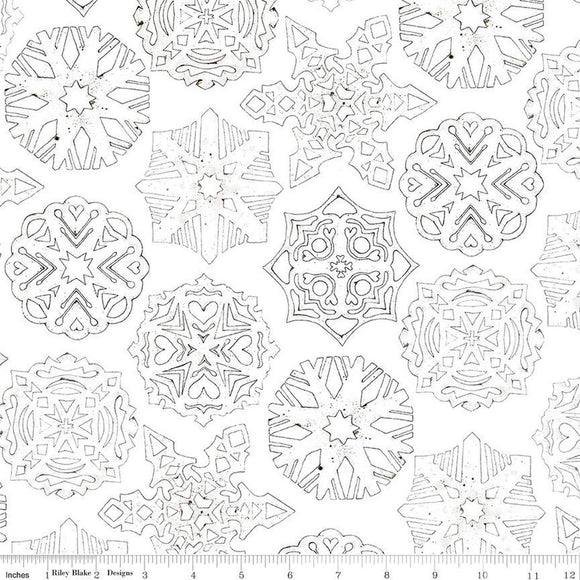 Peace on Earth White Snowflakes 108 Wide Yardage