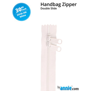 30" White Handbag Zippers ZIP30-100 Double Sided byannie.com