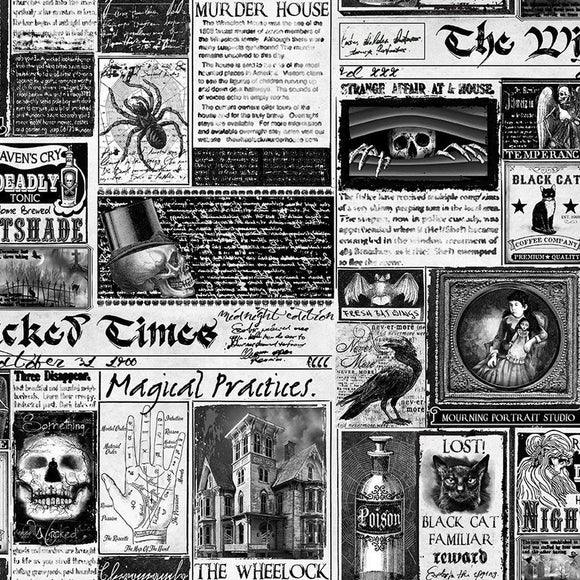 Wicked Time Newspaper WICKED-CD1825 WHITE from Timeless Treasures